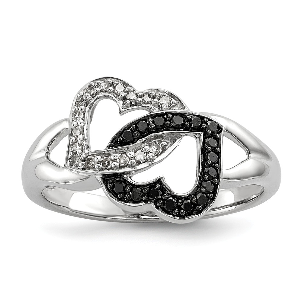 1/8 Ctw Black & White Diamond Double Heart Ring in Sterling Silver