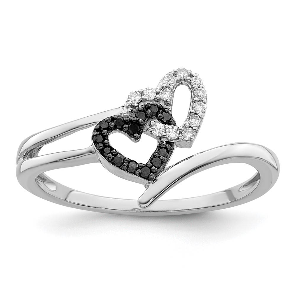 1/10 Ctw White & Black Diamond Double Heart Ring in Sterling Silver