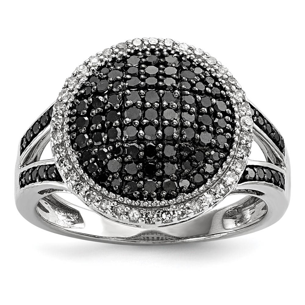 3/4 Ctw Black & White Diamond 15mm Round Ring in Sterling Silver