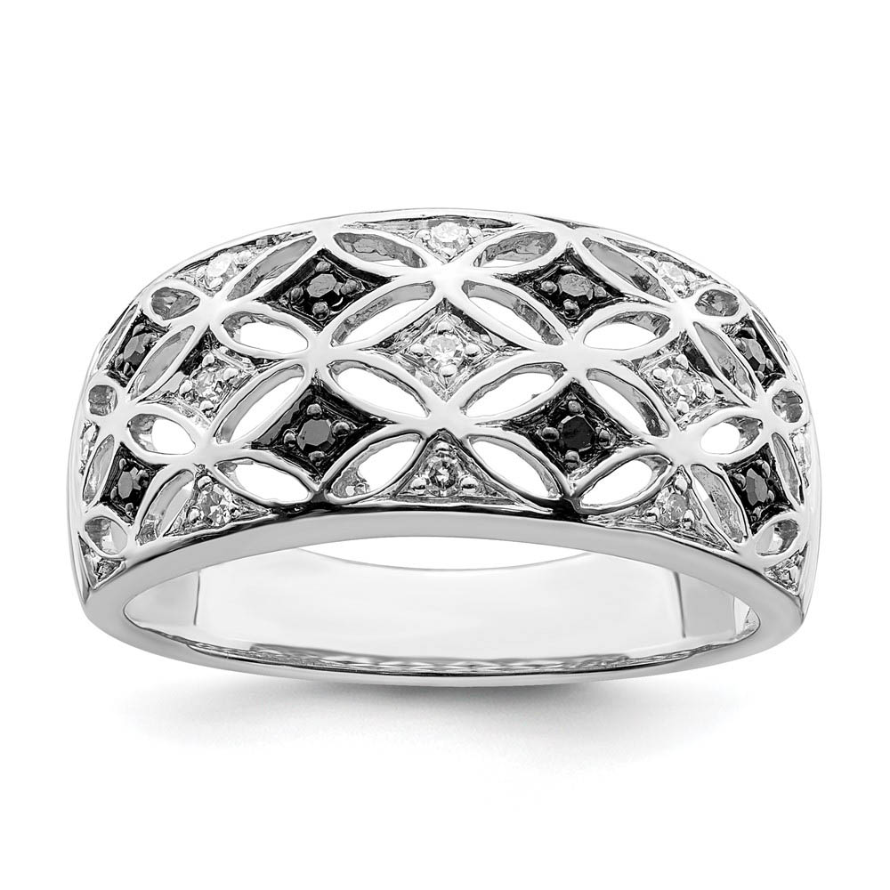 1/8 Ctw Black & White Diamond 9mm Tapered Sterling Silver Ring