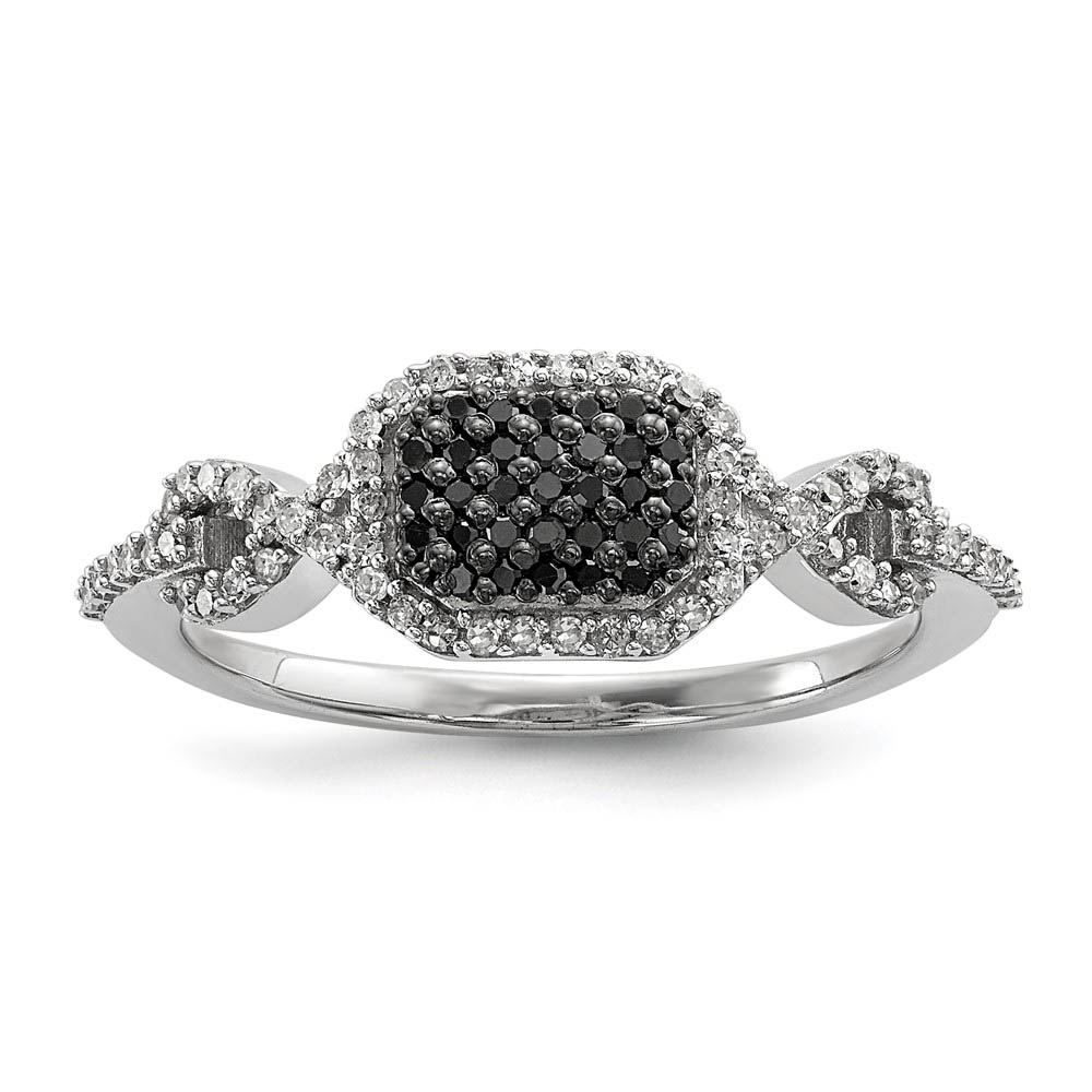 1/4 Ctw Black & White Diamond Rectangle Ring in Sterling Silver