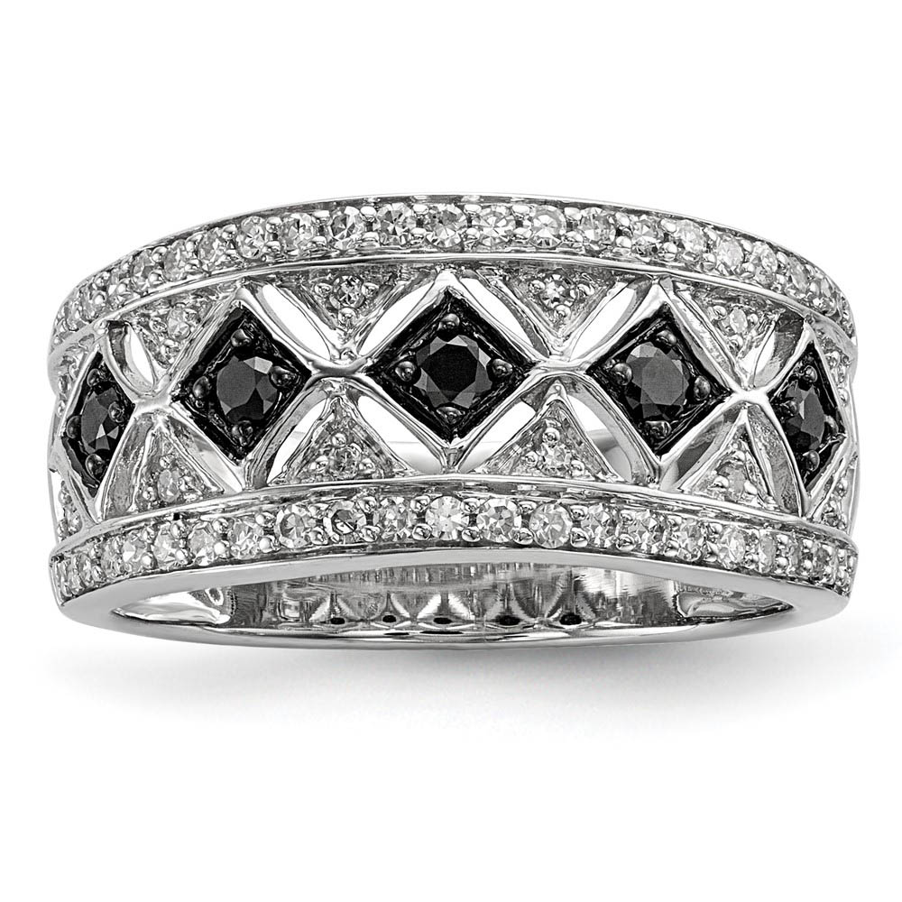 1/2 Ctw Black & White Diamond 9mm Tapered Ring in Sterling Silver Sz 7