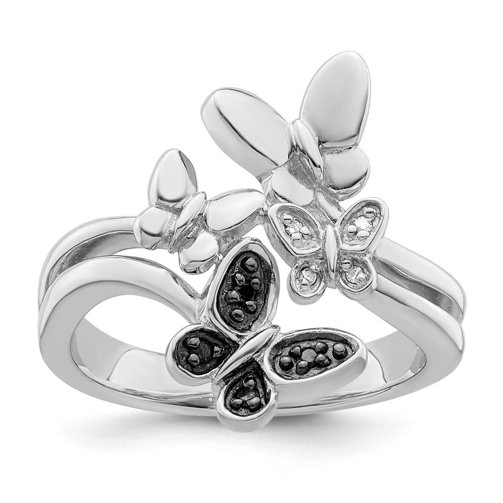 1/20 Ctw Black & White Diamond Butterfly Ring in Sterling Silver