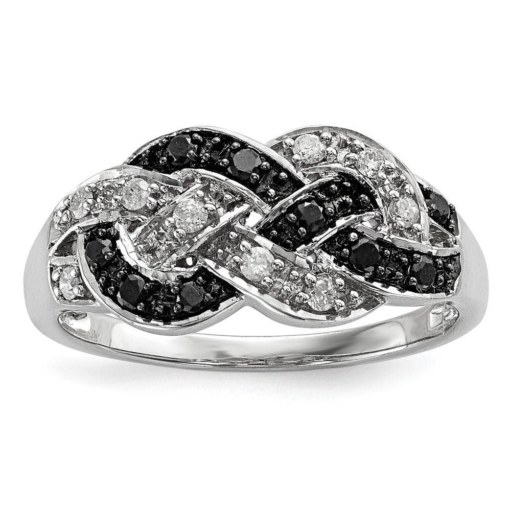 1/4 Ctw Black & White Diamond Woven Tapered Ring in Sterling Silver