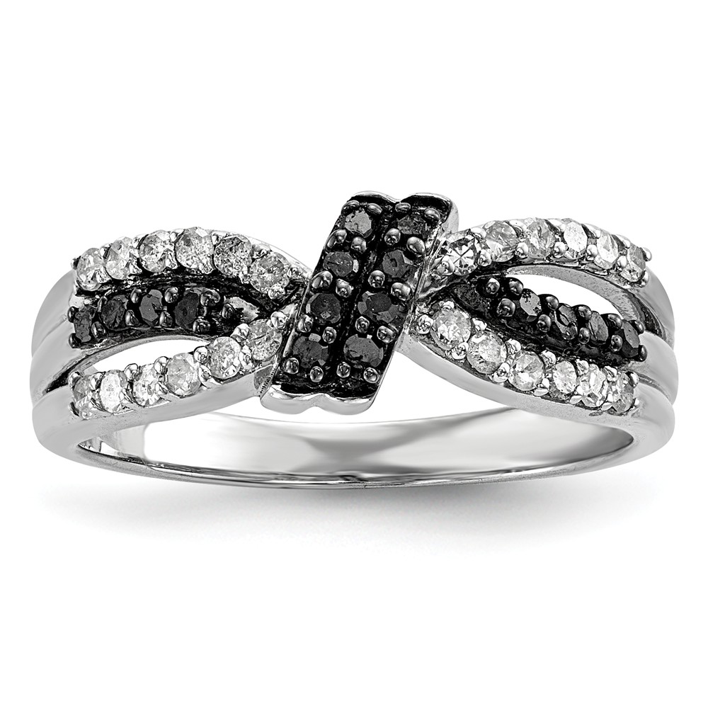 1/3 Ctw Black & White Diamond Bow Tapered Ring in Sterling Silver Sz 8