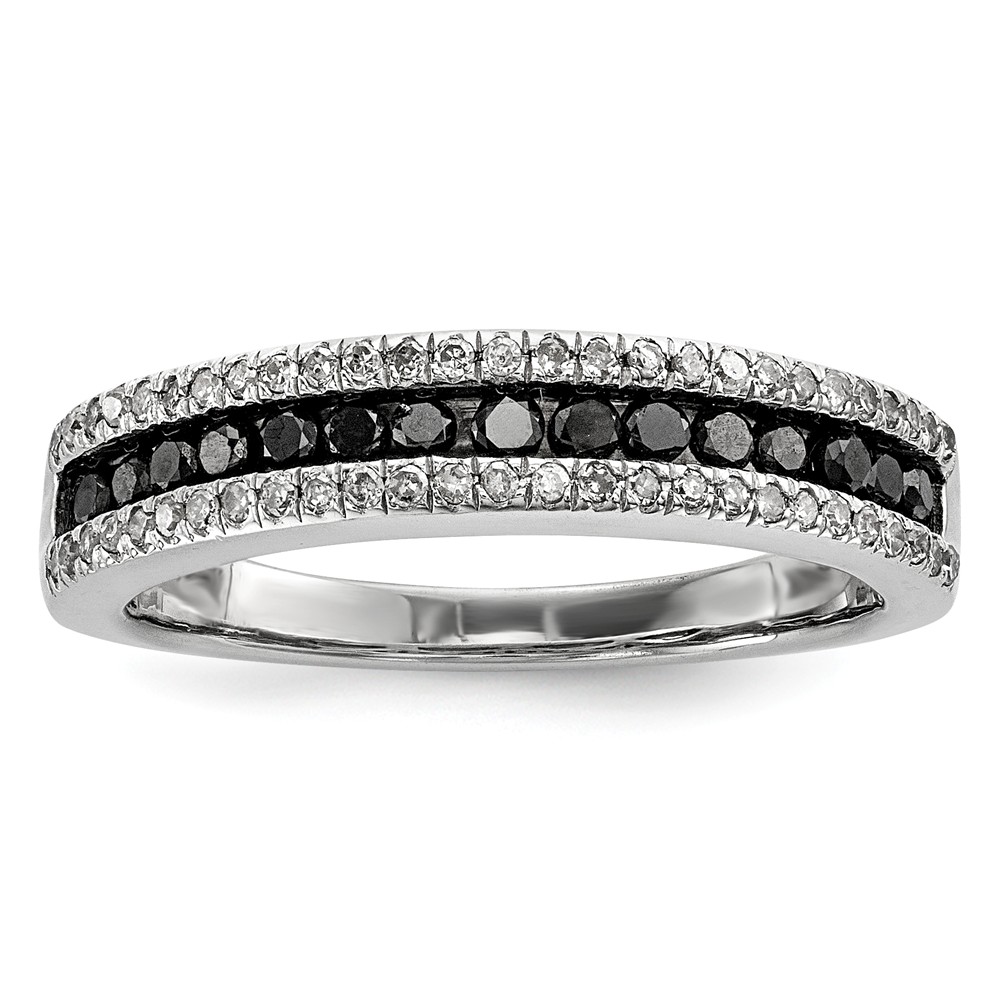 1/2 Ctw Black & White Diamond 4mm Tapered Sterling Silver Ring
