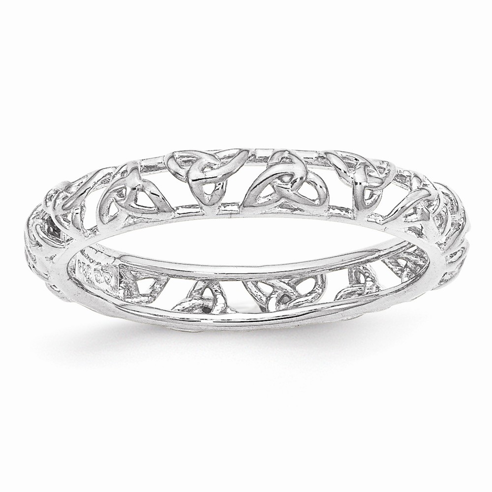 Rhodium Plated Sterling Silver Stackable 3.5mm Celtic Knot Band