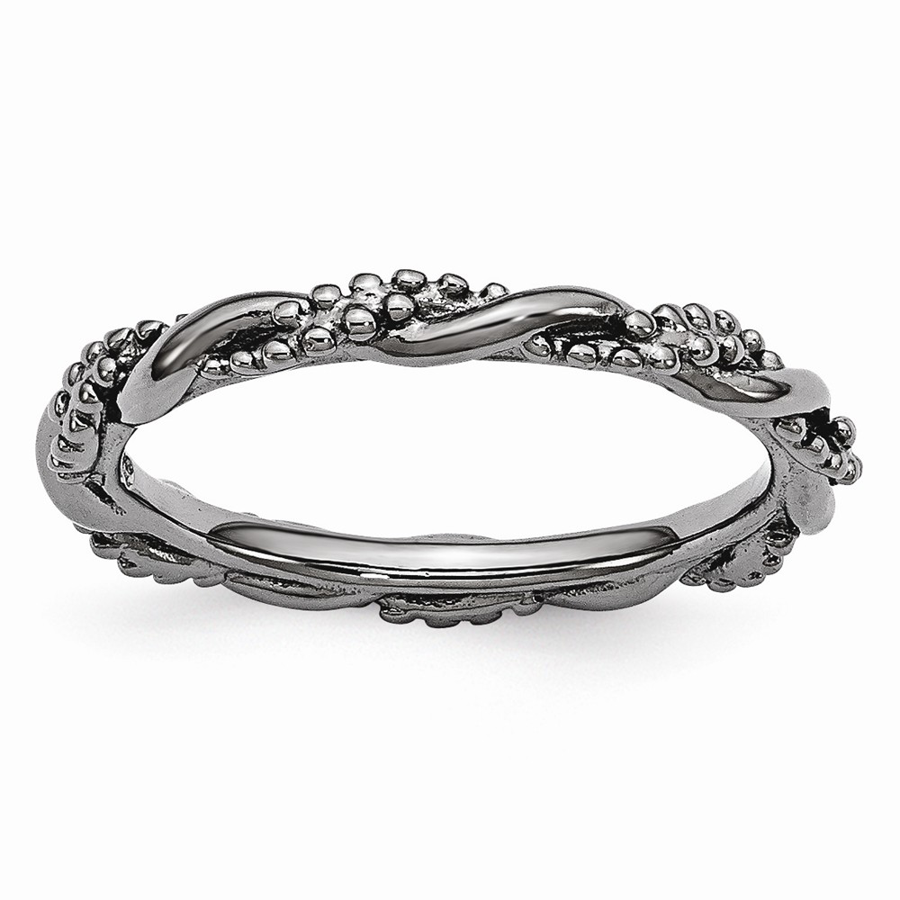 2.25mm Black Plated Sterling Silver Stackable Beaded Twist Band