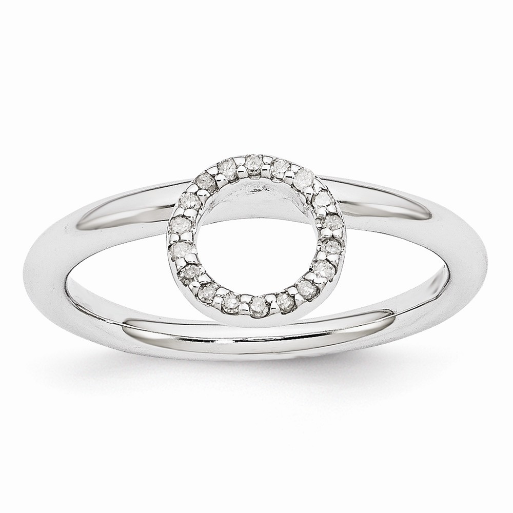 Rhodium Sterling Silver .09 Ctw Diamond 7.5mm Halo Stackable Ring