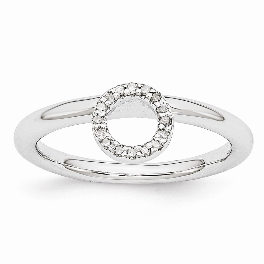 Rhodium Sterling Silver .08 Ctw Diamond 4.4mm Halo Stackable Ring