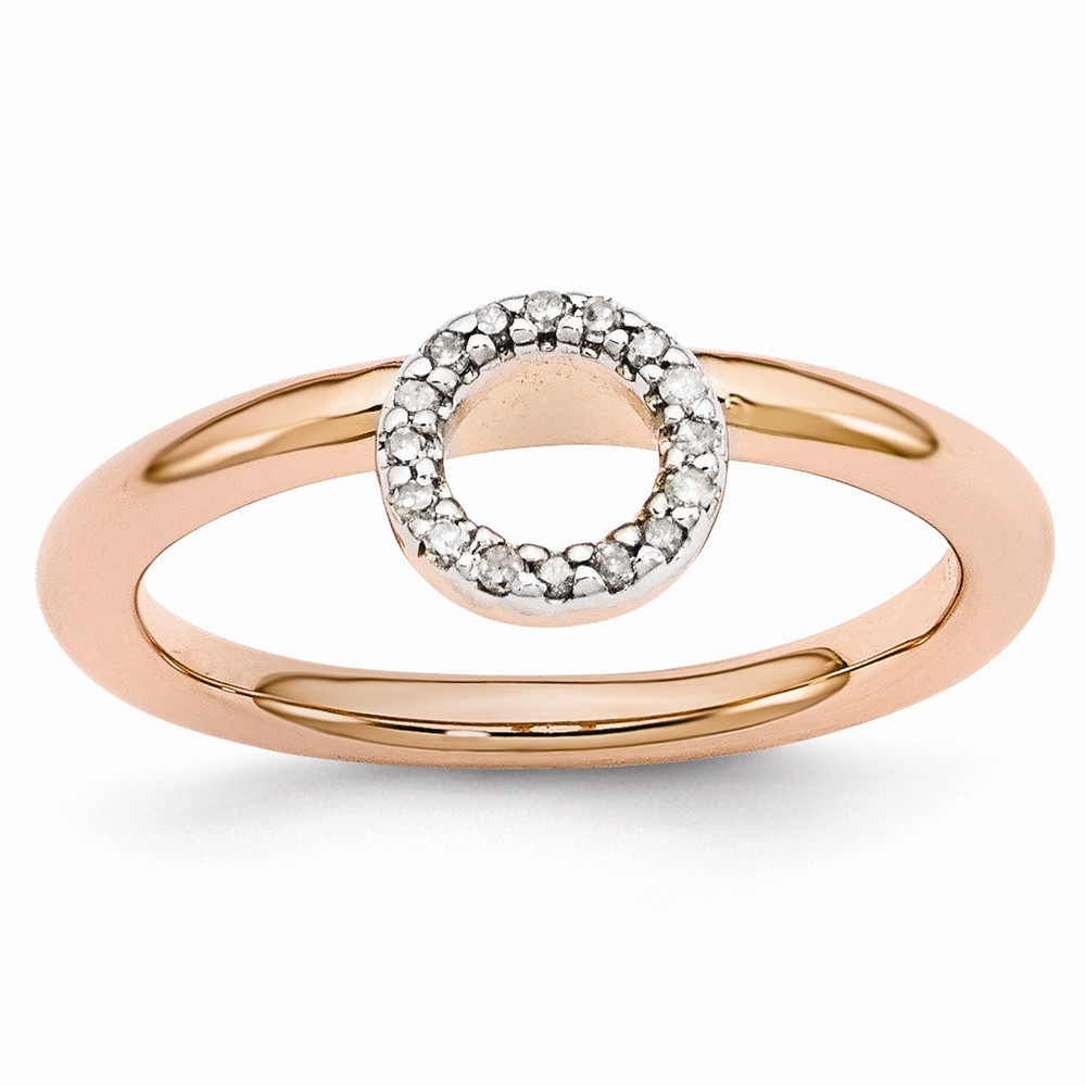 Rose Gold Tone Sterling Silver .09 Ctw Diamond 4.4mm Halo Stack Ring