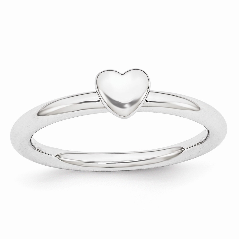 Rhodium Sterling Silver Stackable 4.5mm Puffed Heart Ring