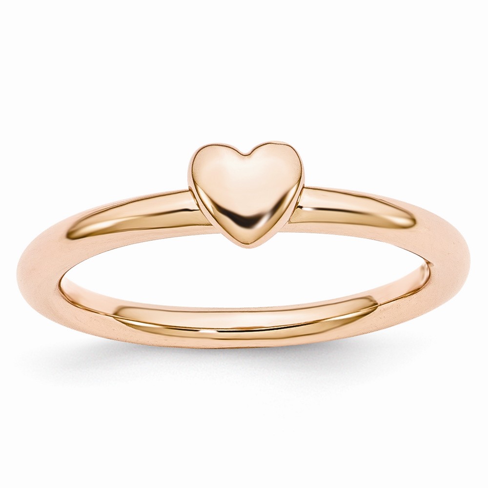 Rose Gold Tone Sterling Silver Stackable 4.5mm Puffed Heart Ring
