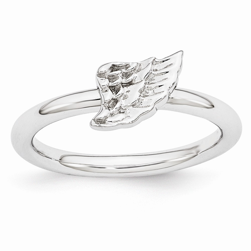 Rhodium Plated Sterling Silver Stackable 6mm Angel Wing Ring
