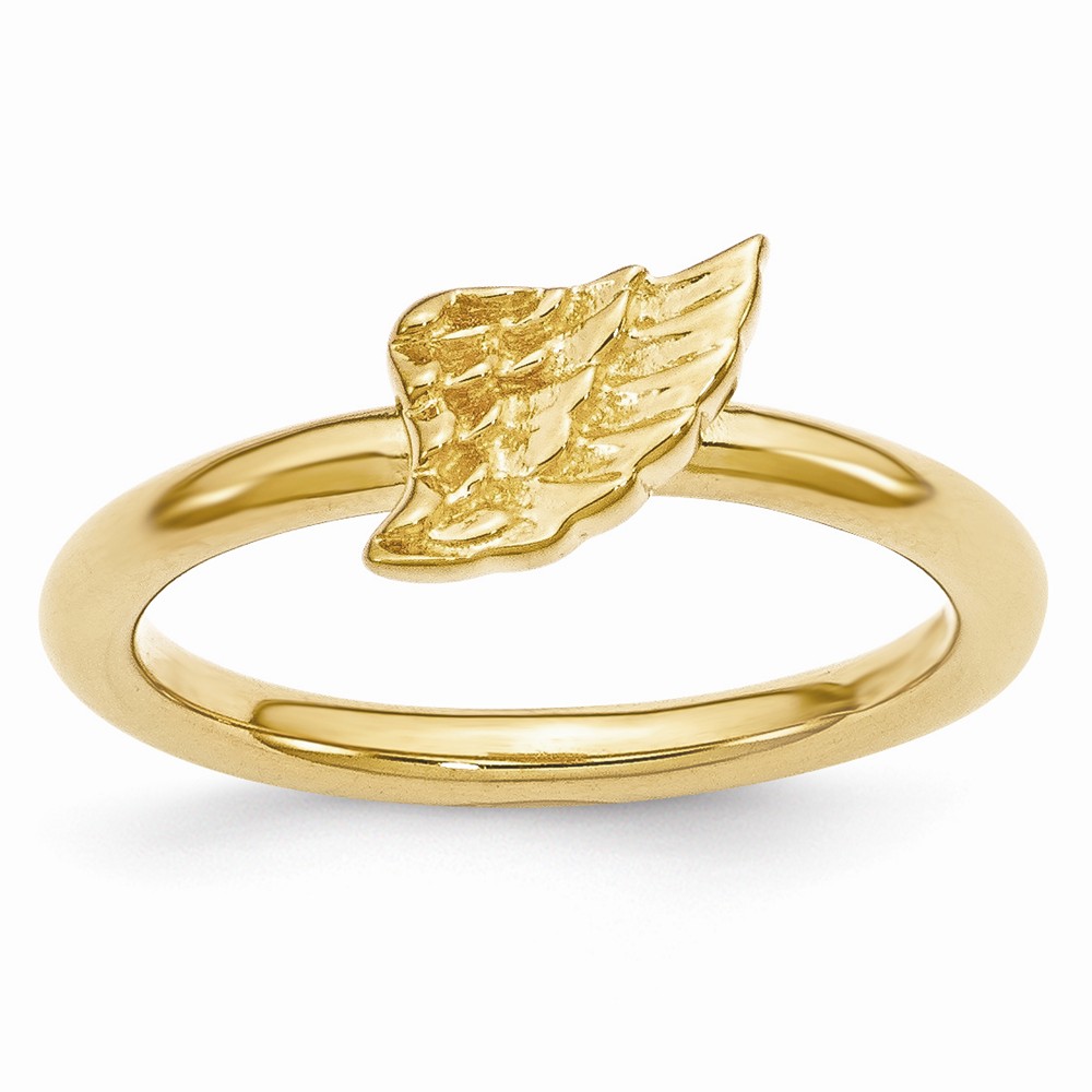 Gold Tone Plated Sterling Silver Stackable 6mm Angel Wing Ring