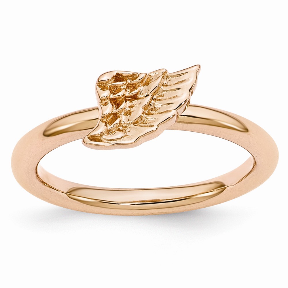 Rose Tone Plated Sterling Silver Stackable 6mm Angel Wing Ring