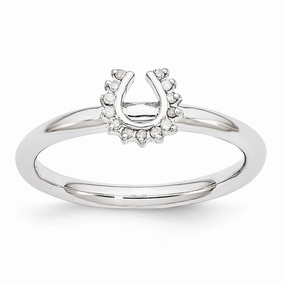 Rhodium Sterling Silver .07 Ctw Diamond 7mm Horseshoe Stackable Ring