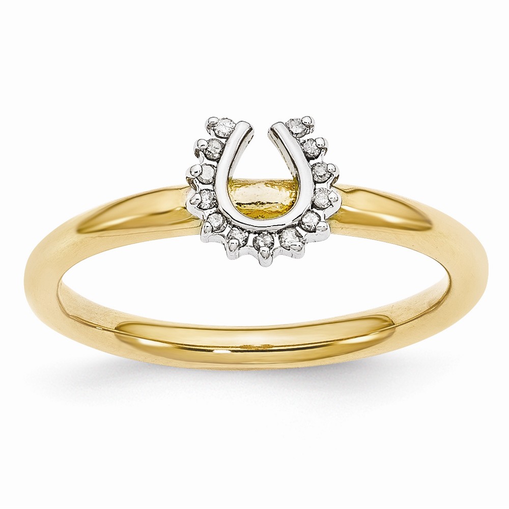 Gold Tone Sterling Silver .07 Ctw Diamond 7mm Horseshoe Stack Ring