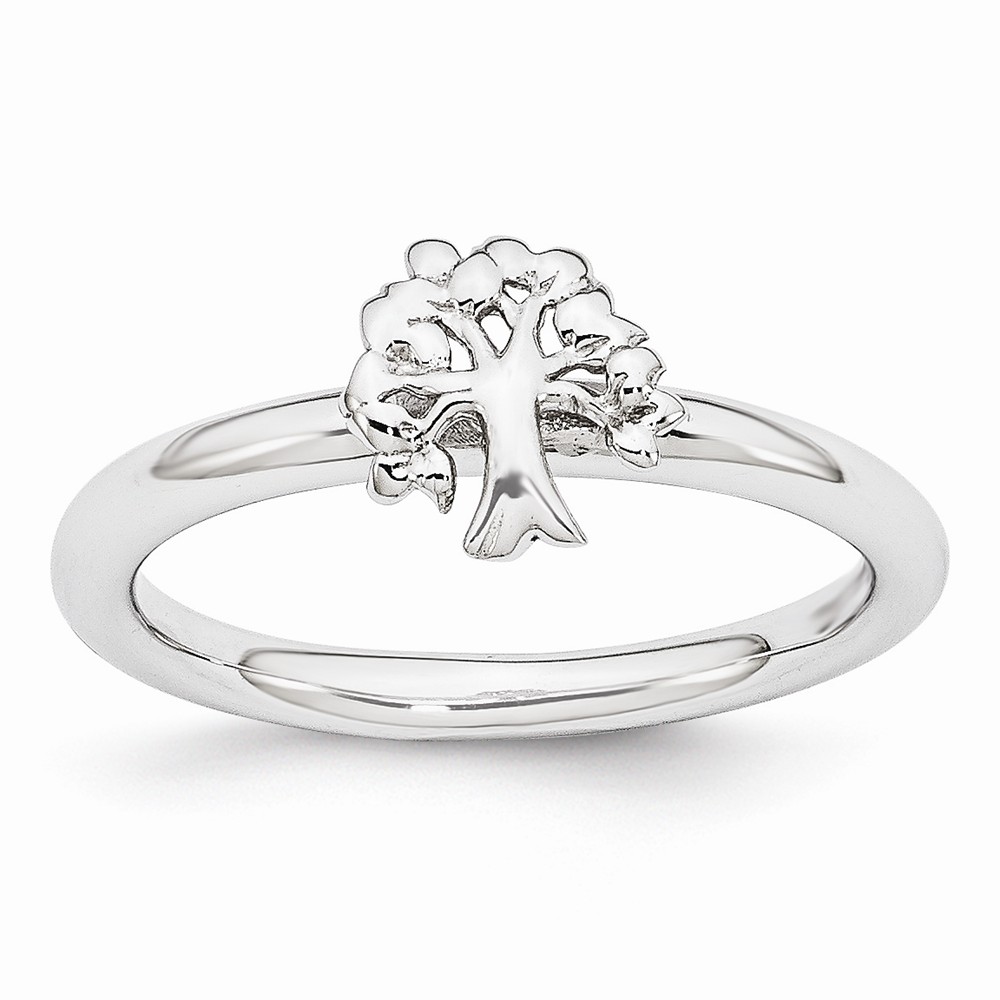 Rhodium Plated Sterling Silver Stackable Expressions 8mm Tree Ring