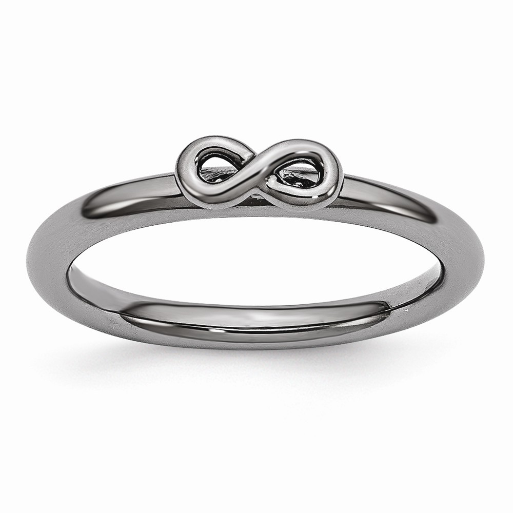 Black Plated Sterling Silver Stackable 2.5mm Infinity Symbol Ring Sz10