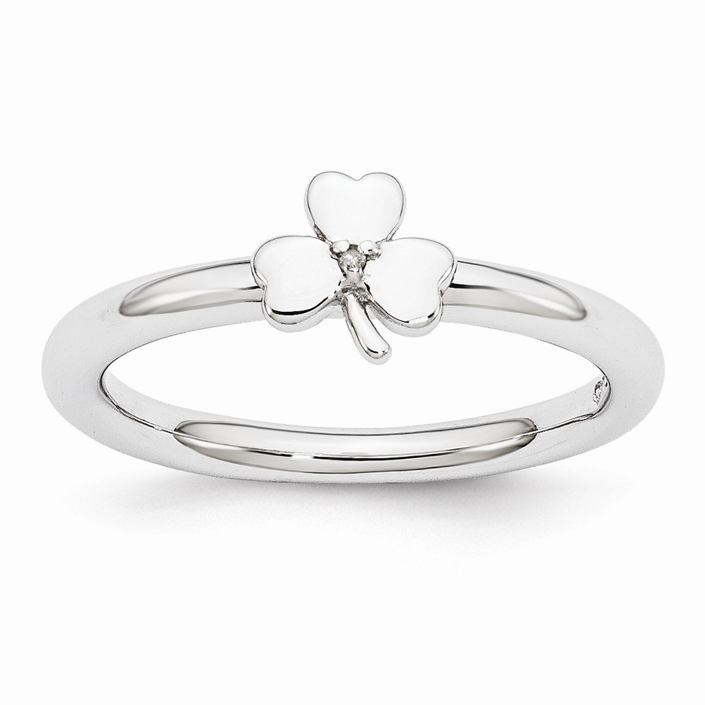Rhodium Sterling Silver .005 Ctw  Diamond 6mm Clover Stackable Ring