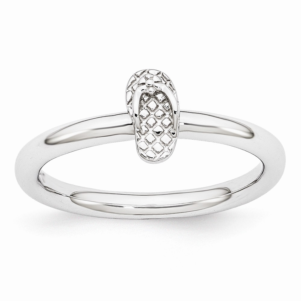 Rhodium Plated Sterling Silver Stackable 7.5mm Flip Flop Ring