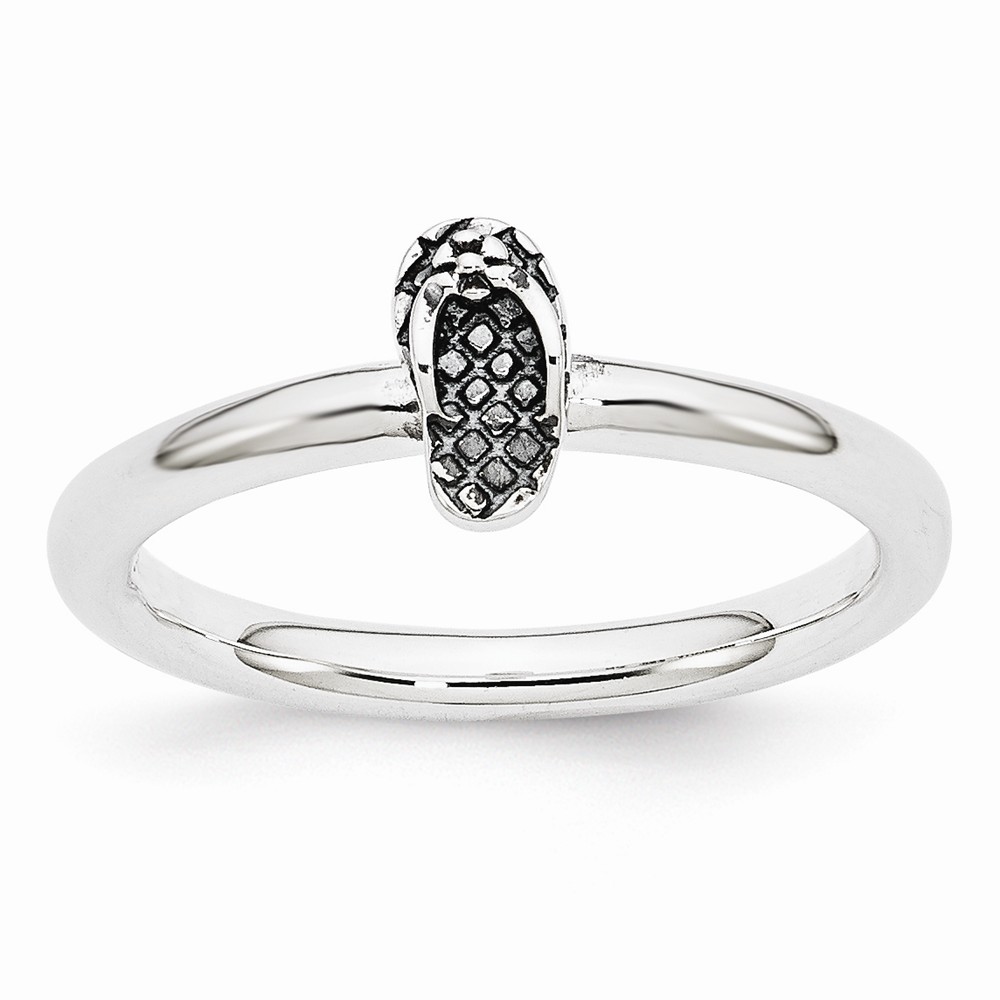 Antiqued Sterling Silver Stackable 7.5mm Flip Flop Ring