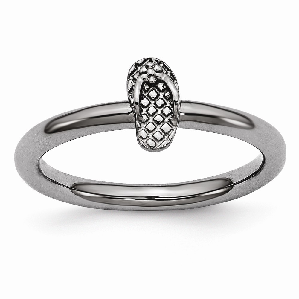Black Plated Sterling Silver Stackable 7.5mm Flip Flop Ring