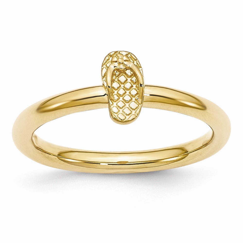 Gold Tone Plated Sterling Silver Stackable 7.5mm Flip Flop Ring