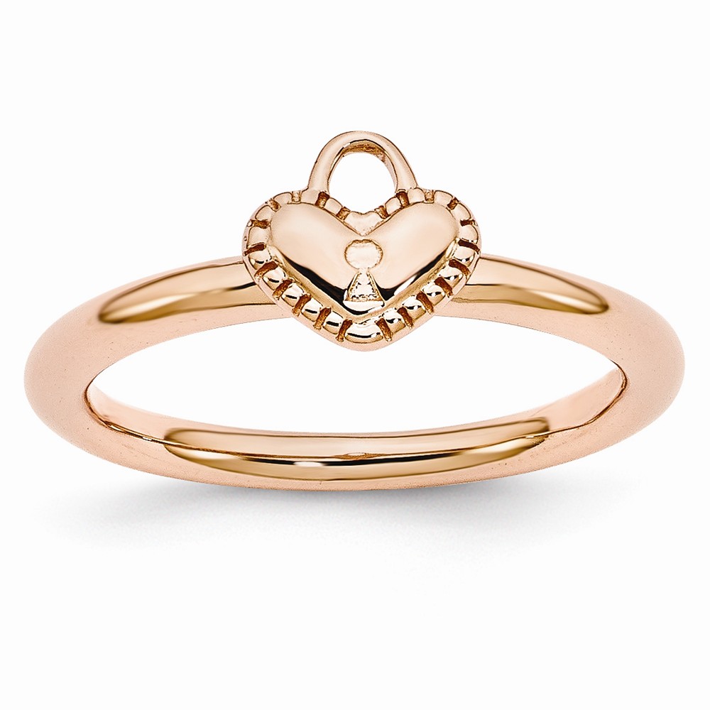 Rose Gold Tone Sterling Silver Stackable 7mm Heart Padlock Ring