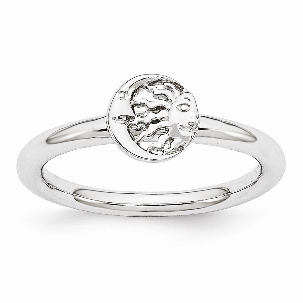 Rhodium Plated Sterling Silver Stackable 7mm Sun/Moon Ring