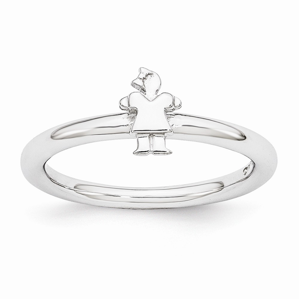 Rhodium Plated Sterling Silver Stackable 7mm Polished Girl Ring