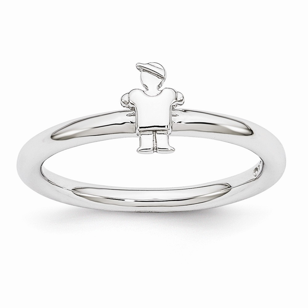 Rhodium Plated Sterling Silver Stackable 7mm Polished Boy Ring