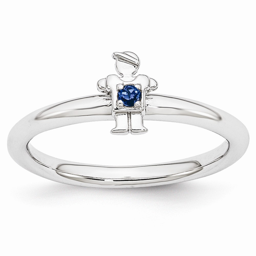 Rhodium Sterling Silver Stackable Created Sapphire 7mm Boy Ring Sz 5