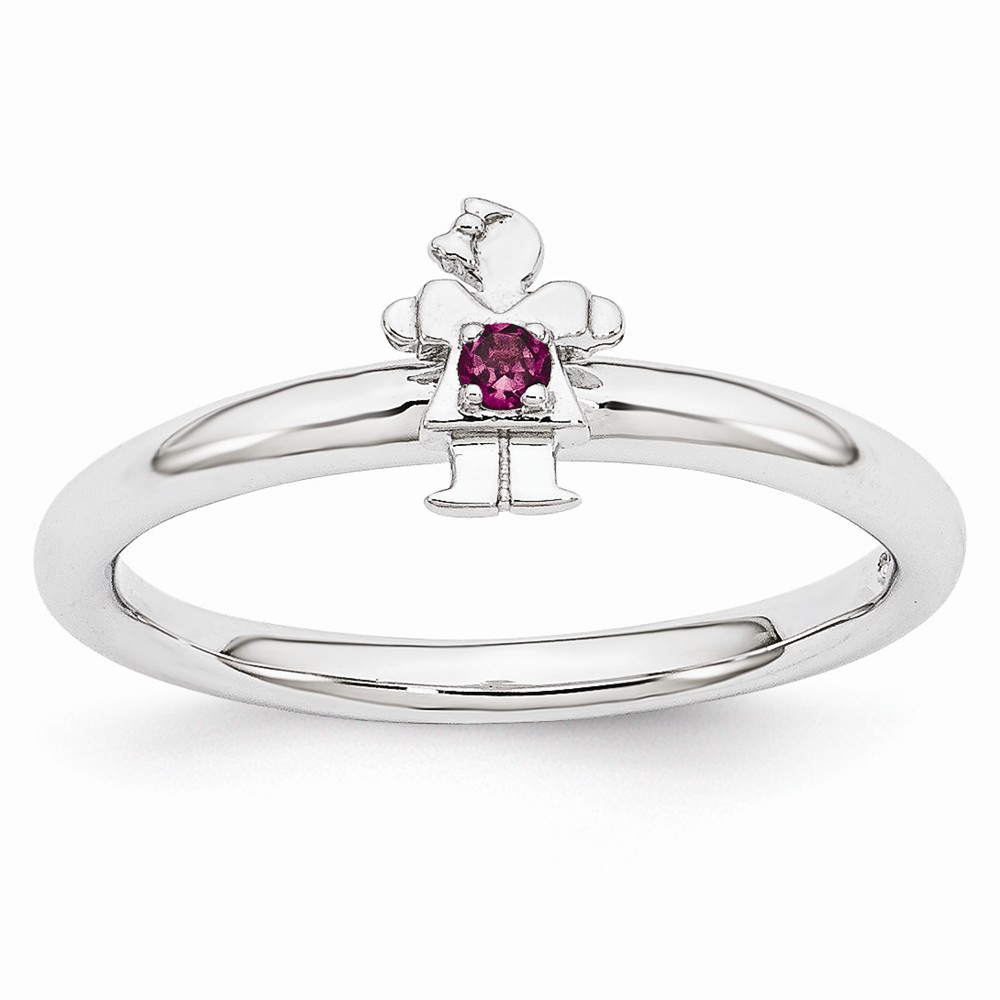 Rhodium Sterling Silver Stackable Rhodolite Garnet 7mm Girl Ring Sz10