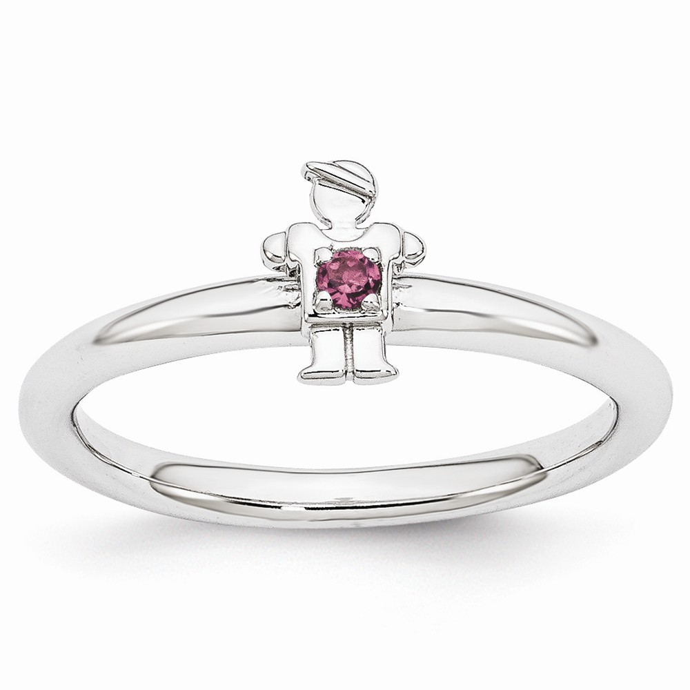 Rhodium Sterling Silver Stackable Rhodolite Garnet 7mm Boy Ring Sz 6