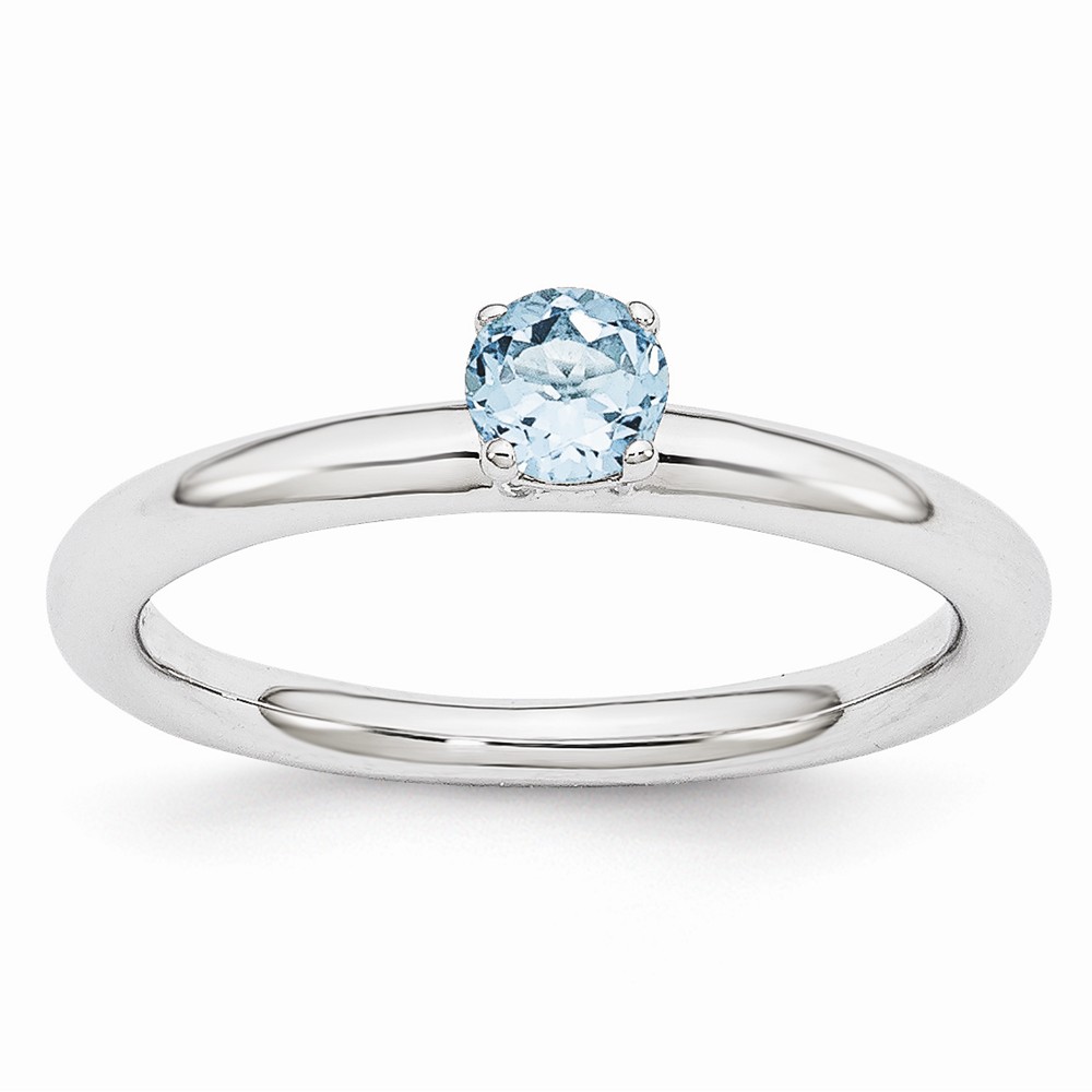 Rhodium Plated Sterling Silver Stackable 4mm Blue Topaz Ring