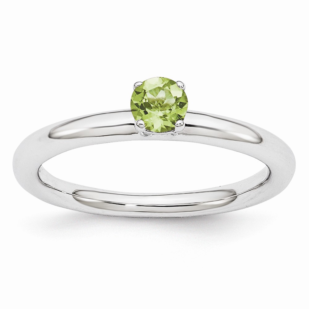 Rhodium Plated Sterling Silver Stackable 4mm Round Peridot Ring