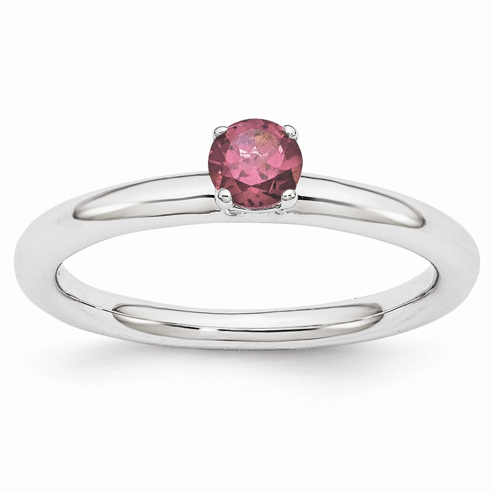 Rhodium Sterling Silver Stackable 4mm Rhodolite Garnet Ring