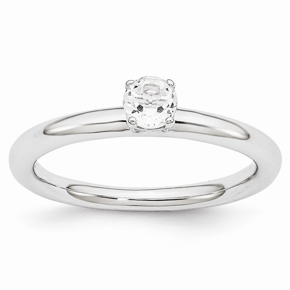 Rhodium Plated Sterling Silver Stackable 4mm White Topaz Ring
