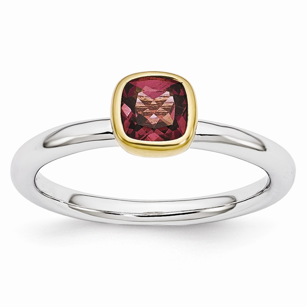 Two Tone Sterling Silver Stackable 5mm Cushion Tourmaline Ring