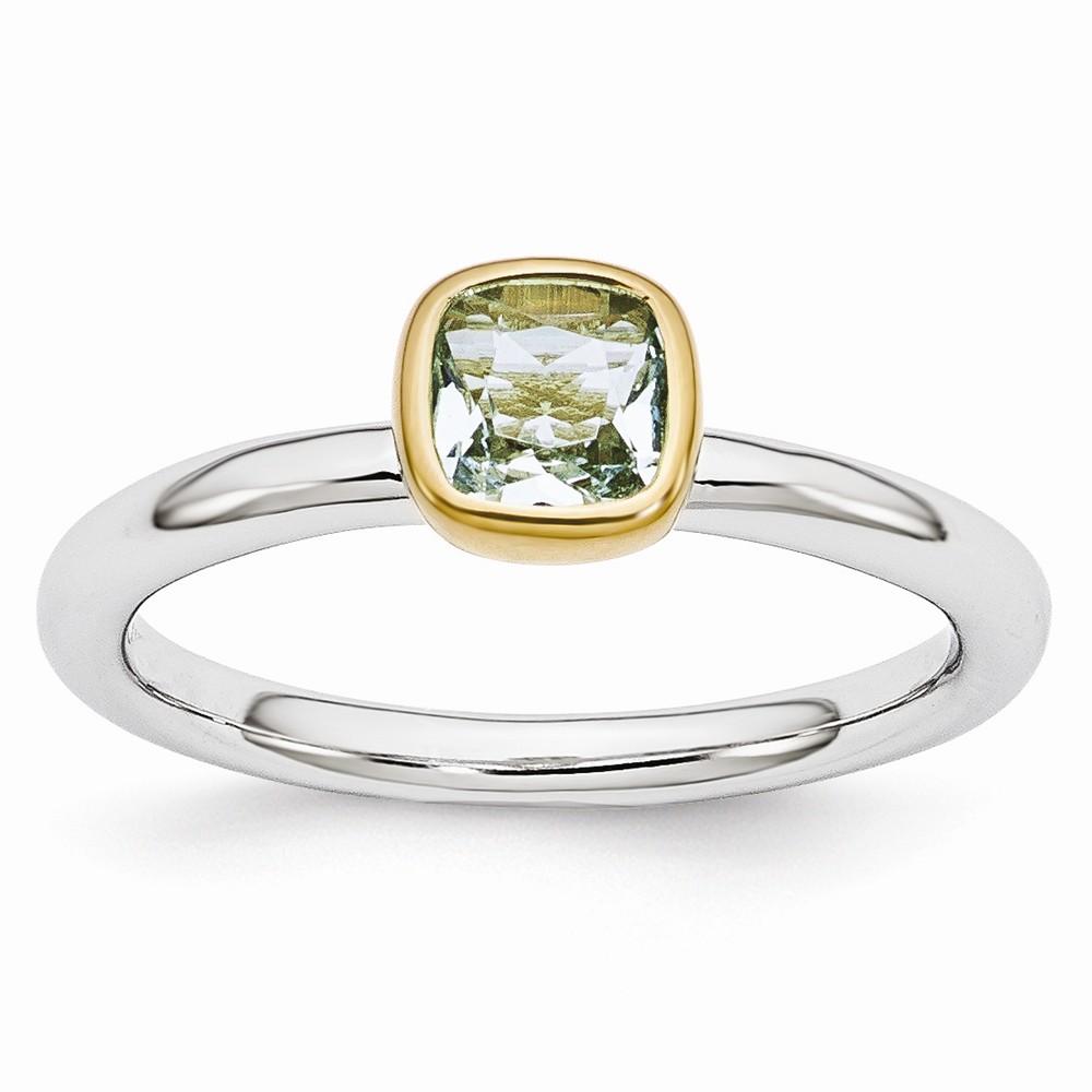Two Tone Sterling Silver Stackable 5mm Cushion Aquamarine Ring