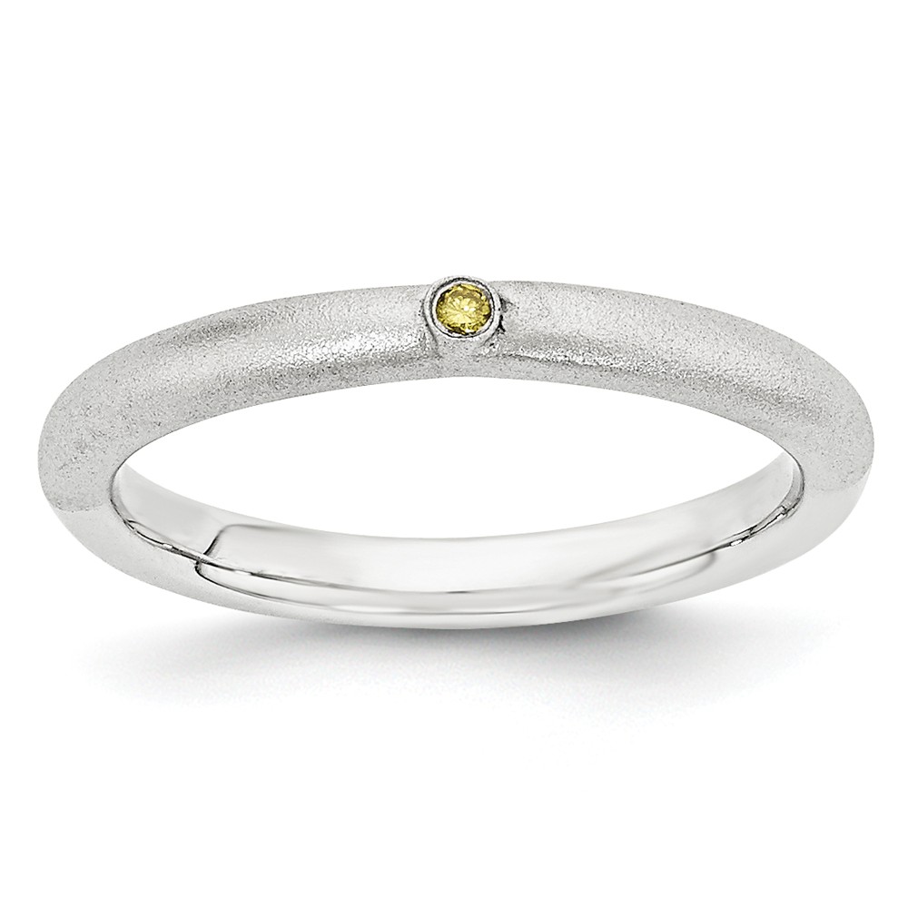Satin Sterling Silver Stackable 1 Pt. Yellow Diamond 2.5mm Band