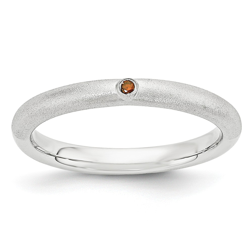 Satin Sterling Silver Stackable 1 Pt. Red Diamond 2.5mm Band