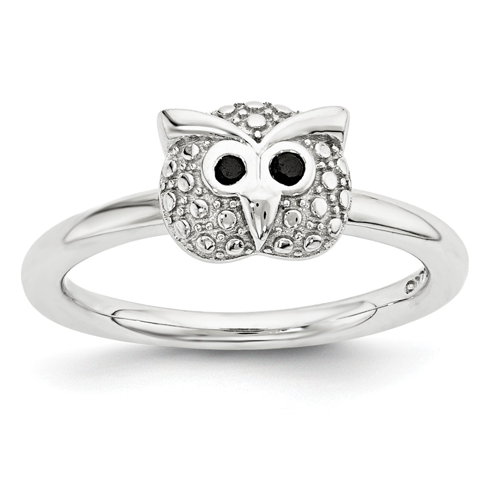 Sterling Silver & Black Onyx 7mm Owl Stackable Expressions Ring