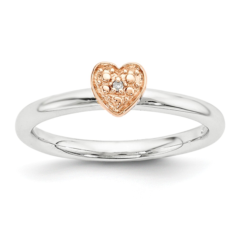 Sterling Silver Stackable 1/2pt H-I Diamond 5mm Rose Tone Heart Ring