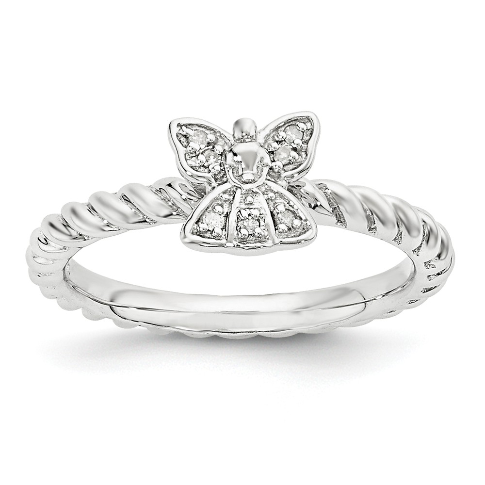 Sterling Silver Stackable .035ctw I3 H-I Diamond 6mm Angel Ring