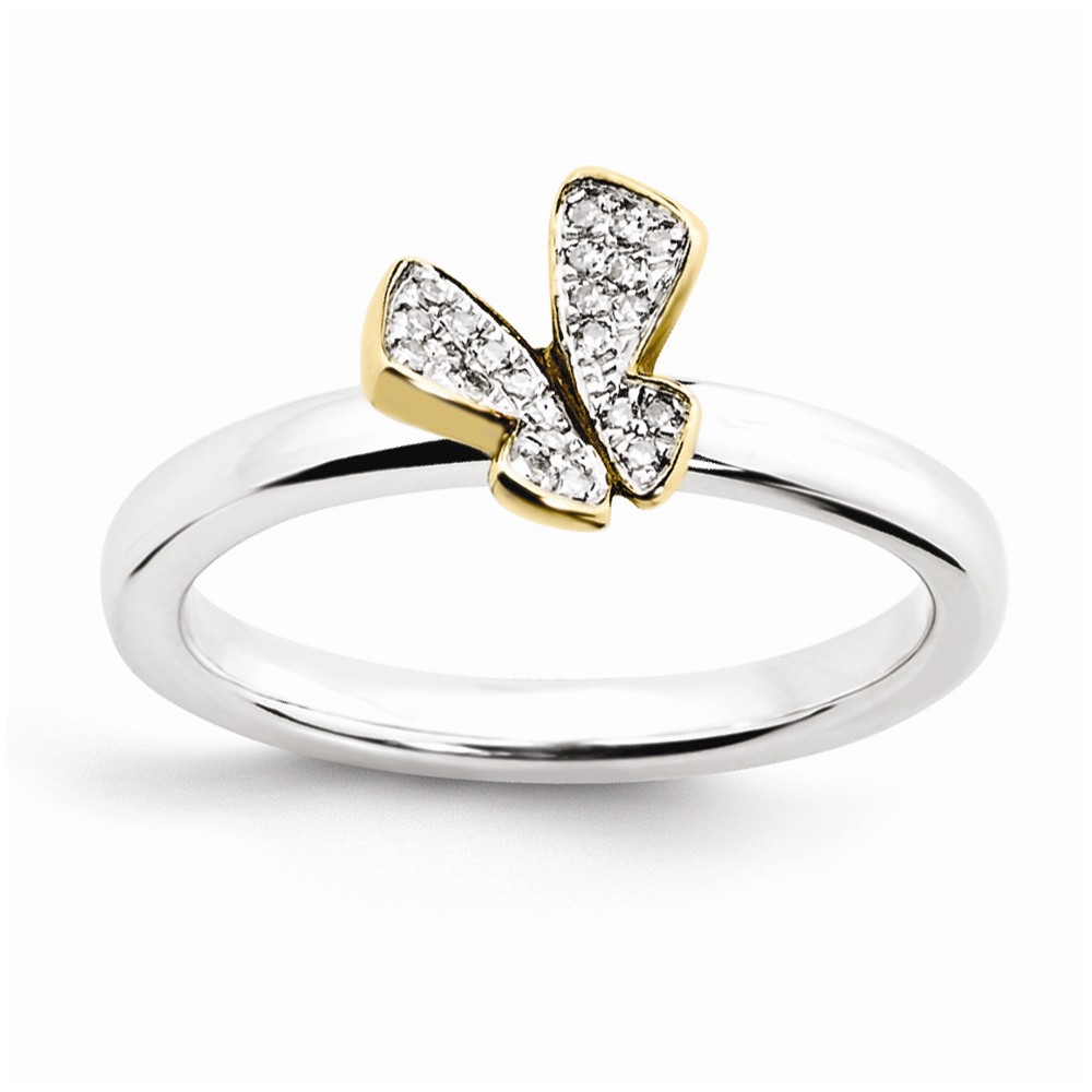 Sterling Silver/Gold Tone .06ctw Diamond 8mm Butterfly Stackable Ring