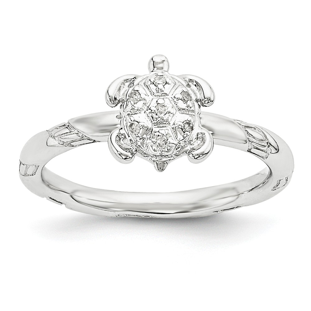 Sterling Silver Stackable .035 Ctw I3 H-I Diamond 9mm Turtle Ring