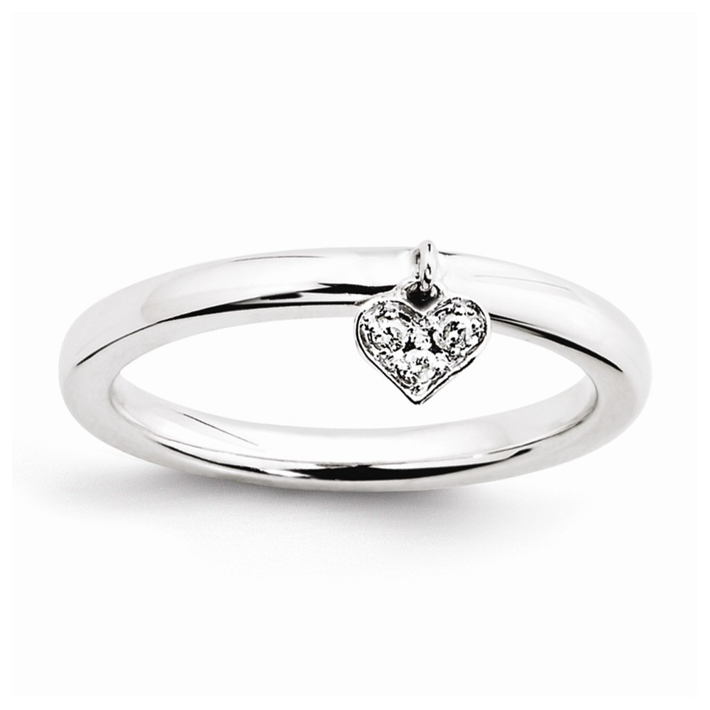 Sterling Silver Stackable 4mm Dangle Heart .04 Ctw I3 H-I Diamond Ring